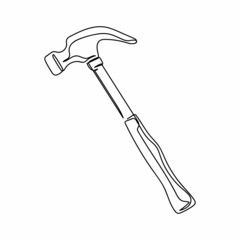 Continuous one simple single line drawing of hammer icon in silhouette on a white background. Linear stylized.