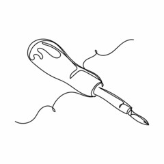 Obraz premium Continuous one simple single line drawing of screwdriver icon in silhouette on a white background. Linear stylized.