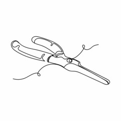 Continuous one simple single line drawing of needle nose pliers icon in silhouette on a white background. Linear stylized.