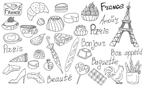a set of vector elements of graphic objects of france