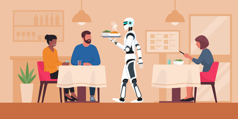 AI robot serving food in a restaurant