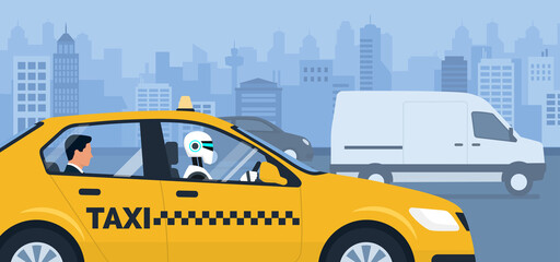 Robot driving a taxi in the city