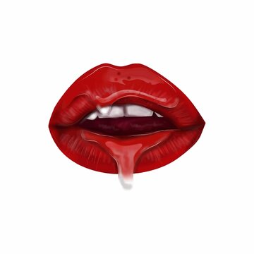 the woman's mouth opened slightly. Vector mouth with watery red lips vector illustration