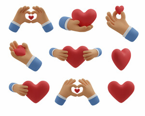 3d icon, hands making heart shape gesture set. Vector cartoon love symbol clip art. Realistic Valentines day illustration for social media - 476002158
