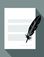 feather pen and paper, vector illustration 