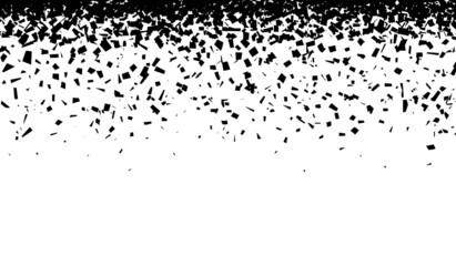 Falling particles background. Black shatter debris, destructives shapes of break. Modern geometric banner template, flying particle recent vector illustration