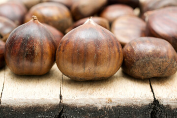 Fresh chestnuts close up.
