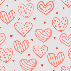Obraz na płótnie Canvas Seamless pattern with hand-drawn hearts in boho style.
