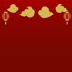 Happy Chinese New Year concept.Golden cloud and laterns on red gradient square background.Copy space with text. Vector and Illustration.