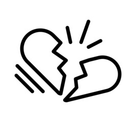 Broken love icon. Flat heart pictogram for web. Line stroke. Simple hurt feeling symbol isolated on white background. Outline icon vector eps10