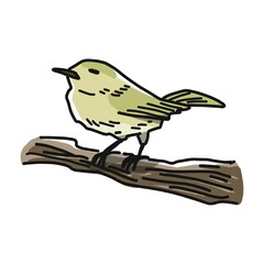 春の風物詩、うぐいすのイラスト。木の枝にとまっています。