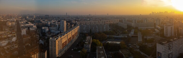 Gennevilliers, France - 11 10 2021: Panoramic view of La Defense towers district from Gennevilliers