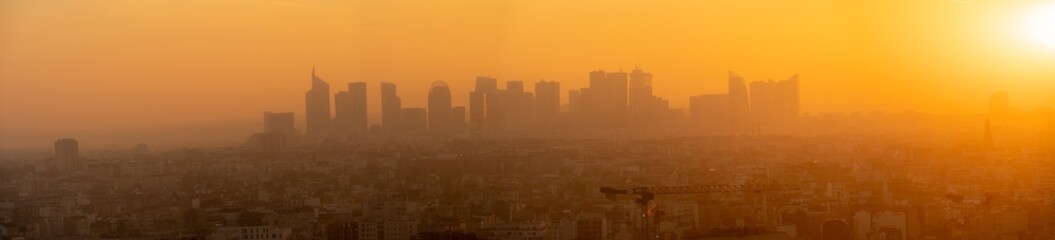 Gennevilliers, France - 11 10 2021: Panoramic view of La Defense towers district from Gennevilliers