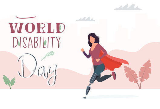 Woman with a prosthetic leg is running. World disabled day. International Day of Persons with Disabilities