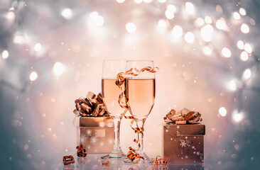Fototapeta Two champagne glasses ready to bring in the New Year obraz
