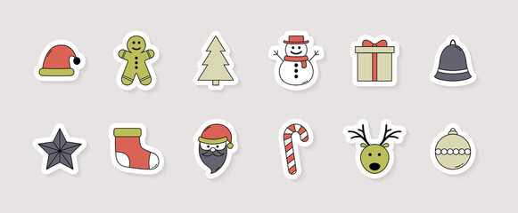 Fototapeta na wymiar Concept of Christmas decorations. Xmas stickers. Vector