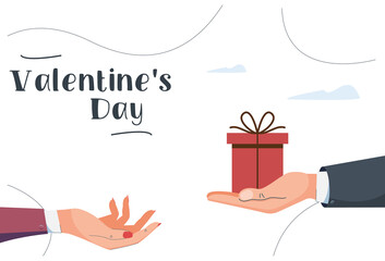 A man gives a woman a gift on Valentine's Day. Celebration concept. Vector