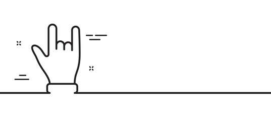 Horns hand line icon. Two fingers palm sign. Gesture symbol. Minimal line illustration background. Horns hand line icon pattern banner. White web template concept. Vector