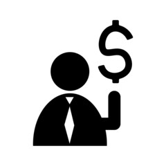 Businessman silhouette with dollar icon. Financial concept. Money payment. User profile. Vector illustration. Stock image. 