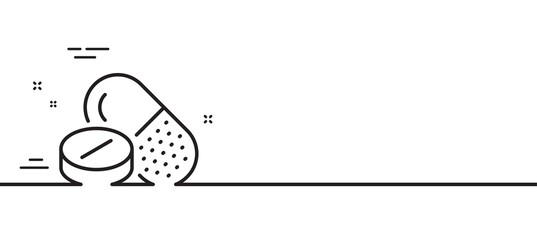 Medical drugs line icon. Medicine pills sign. Pharmacy medication symbol. Minimal line illustration background. Medical drugs line icon pattern banner. White web template concept. Vector