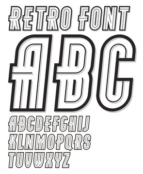 Set of vector narrow retro old upper case alphabet English alphabet letters, for use as retro poster design elements.