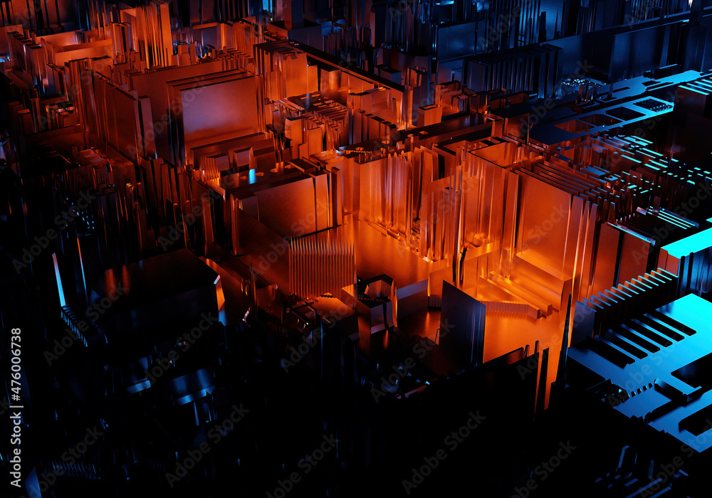 Poster three-dimensional geometric background without focus. image of computer components. geometric abstra