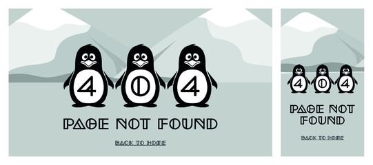 404 error page designed with penguins