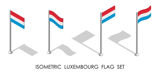 isometric flag of LUXEMBOURG in static position and in motion on flagpole. 3d vector