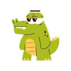Cute baby crocodile vector cartoon character isolated on a white background.
