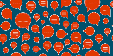 Speech bubbles seamless vector background, endless pattern with dialog signs, talk and discussion theme, social media communication.