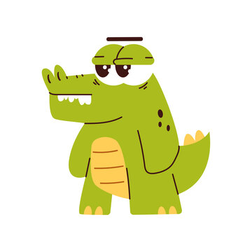 Cute baby crocodile vector cartoon character isolated on a white background.