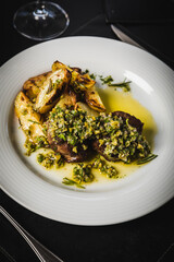 Delicious Contemporary Classic Food Dish Plate Menu Lunch Breakfast Rice Beans Pasta Sausage Shrimp on the Table