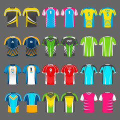 Sport uniform. Athletic team t shirts sport identity for active game players soccer basketball recent vector colored templates