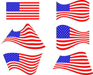 USA flag set vectors. American flag. Stars and stripes