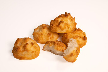 Rocher coco from coconut dessert in brown color make with white eggs and sugar