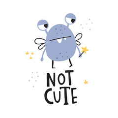 vector image of cute monster and lettering text