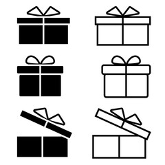 Vector set of gift boxes decorated with bows. Isolated icons. Flat design.
