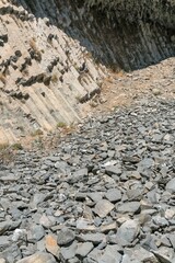 Mountain trail of sharp stone fragments in the mountains of Armenia.