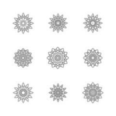 Set of abstract geometric ornaments. Mandala. Floral elements. Decorative symbols.	