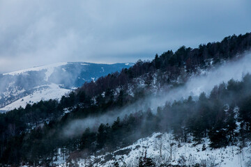 Winter sunset in Camprodon mountains, Pyrenees, Girona, Spain