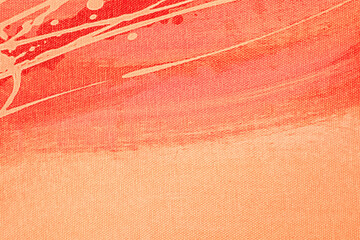 Abstract art background red and coral colors. Watercolor painting on canvas with beige lines and gradient.