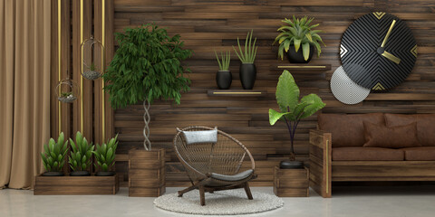 3d render of modern luxury wood room