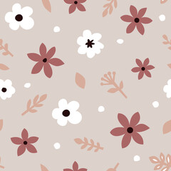 Flat flowers seamless pattern. Scandinavian style vector background. - 476015776