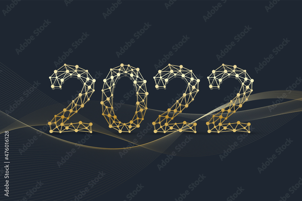 Poster Modern technology template for Merry Christmas and Happy New Year 2022 with connected lines and dots. Digital geometric effect, illustration