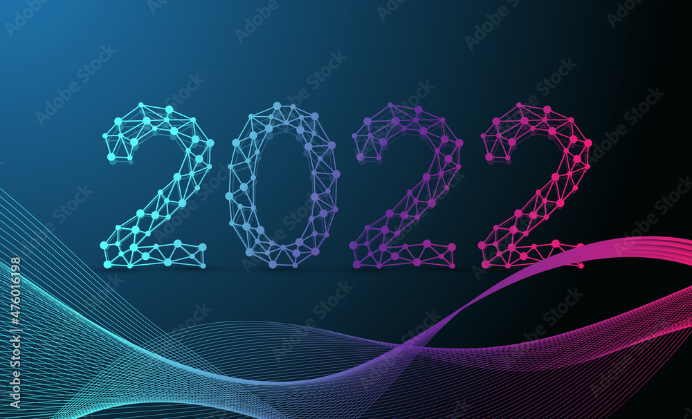 Poster modern technology template for merry christmas and happy new year 2022 with connected lines and dots