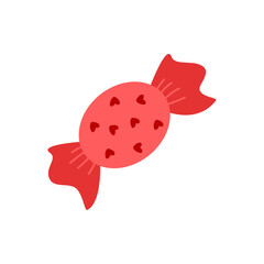 Hand drawn doodle candy in a wrapper with hearts. Vector clipart..