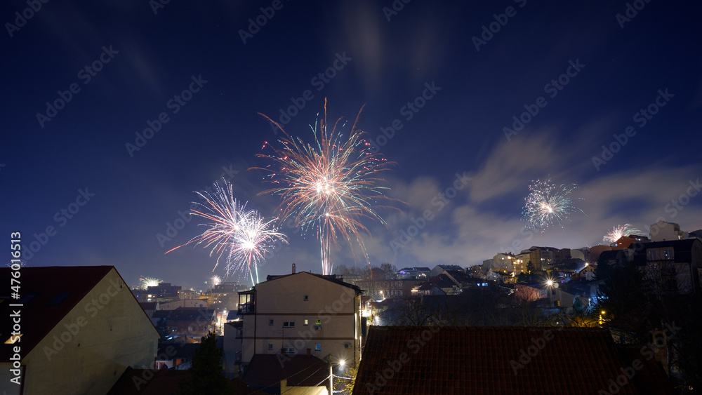 Sticker Beautiful view of festive fireworks in the sky