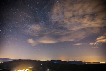 Fototapeta premium Night sky in Sant Miquel De Castello church, La Garrotxa, Spain