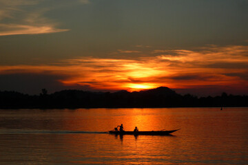 Sunset along Mekong in Laos