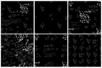 Seamless vector pattern set. White text on a black background.